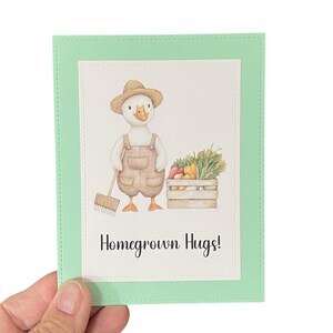 Cartão de pato Homegrown Hugs - Cartão de felicitações feito à mão para jardim de fazenda - Cartão de nota fofo só porque