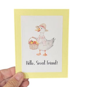 Biglietto "Ciao dolce amico" con anatra - Biglietto fatto a mano con animali da fattoria - Biglietto vuoto per amico
