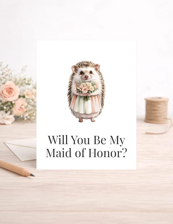 Hedgehog Maid of Honor Proposal Card, Woodland Wedding