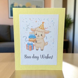 Baa-day Wishes Sheep Birthday Card – Cute Farm Animal Greeting – Handmade A2 Card