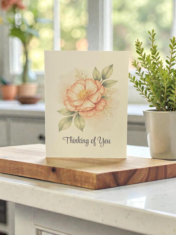 Watercolor Floral Card – Thinking of You, Thank You, Blank Inside
