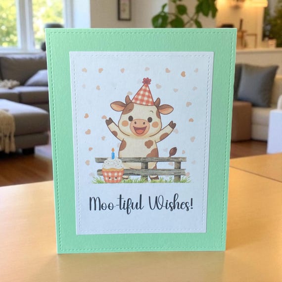 Handmade Cow Birthday Card: Moo-tiful Wishes A2 Card