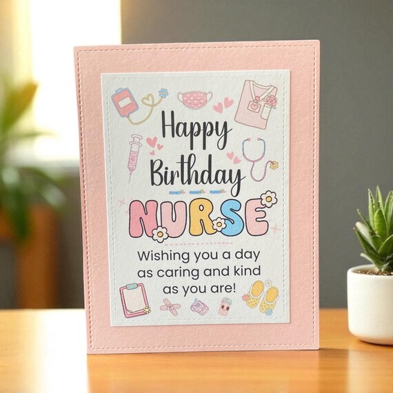 Handmade Happy Birthday Card for Nurse: Pastel Faux Stitching