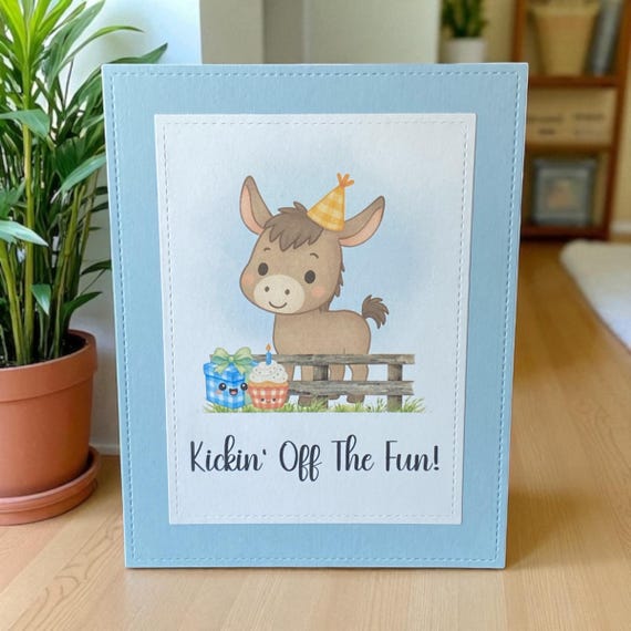 Donkey Birthday Card: Handmade Farm Animal Party Card