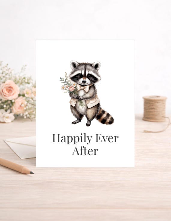 Raccoon Wedding Card, Woodland Animal Congratulations