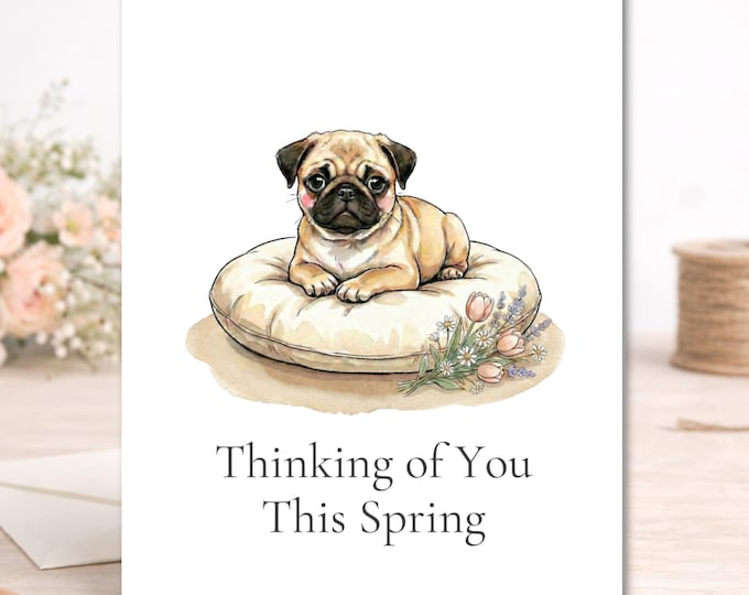 Spring Puppy Greeting Card – Floral Thinking of You Card
