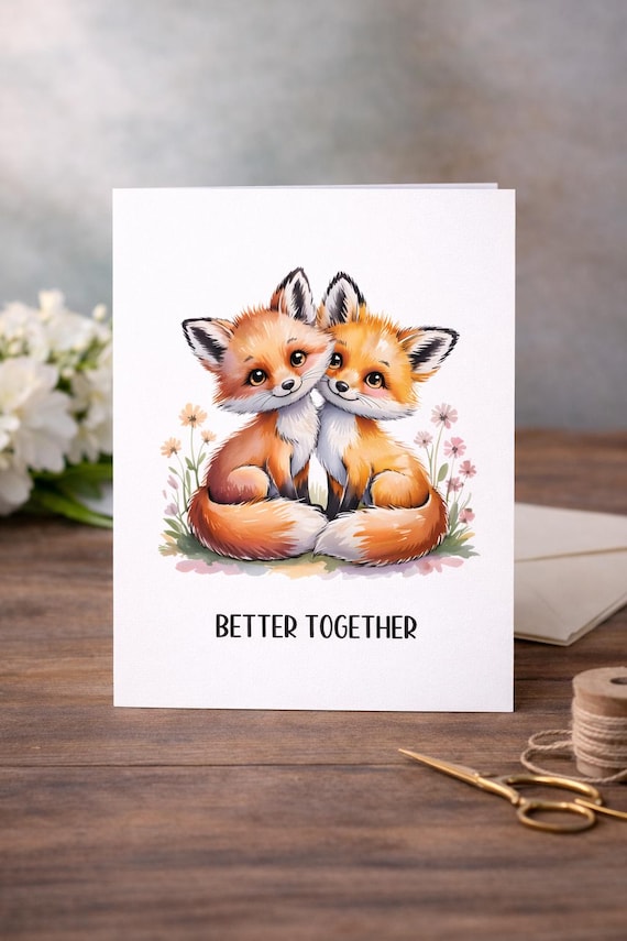 Better Together Animal Greeting Card – Cute Woodland & Farm Animals – Anniversary, Valentine, Friendship Card