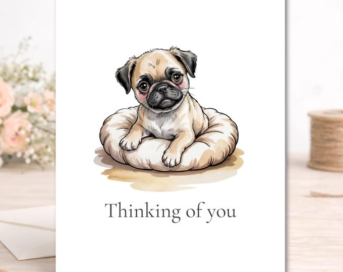 Pug Puppy Greeting Card Set, Handmade Note Cards with Envelopes