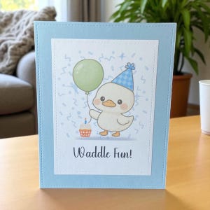 Handmade Duck Birthday Card: Party Balloon & Cupcake
