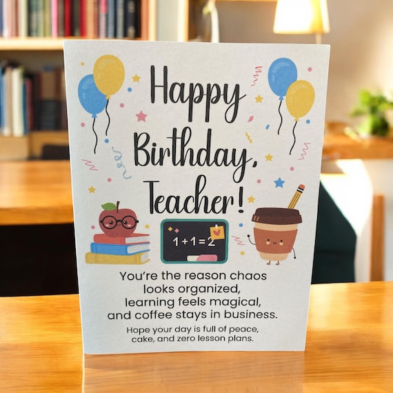 Happy Birthday Teacher Card – Classroom Theme, Personalized Message