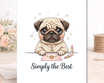 Pug Greeting Card – Dog Lover Appreciation Card, Thank You Message, Friendship Note
