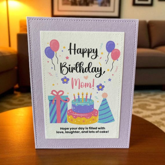 Handmade Pastel Birthday Card for Mom: Cake & Balloons