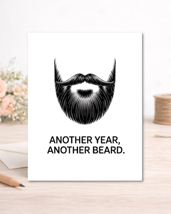 Funny Bearded Guy Birthday Card – Minimalist Black and White Design