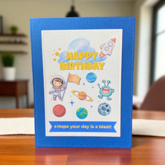 Outer Space Birthday Card for Boys – Handmade Astronaut Rocket Card – Kids Galaxy Theme