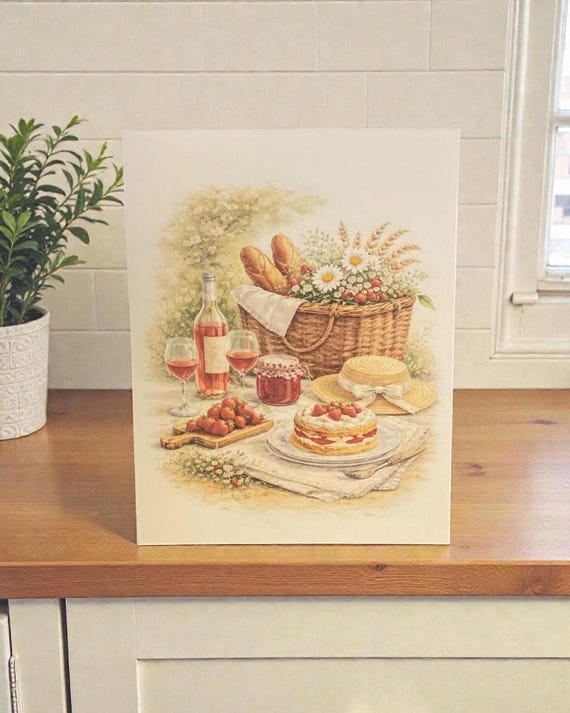 Cottagecore Strawberry Greeting Card • Single A2 Blank Card • Floral Garden Note Card • Handmade Farmhouse Stationery • Free Shipping