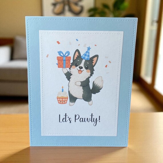 Handmade Dog Birthday Card: "Let's Pawty!" Pet Greeting