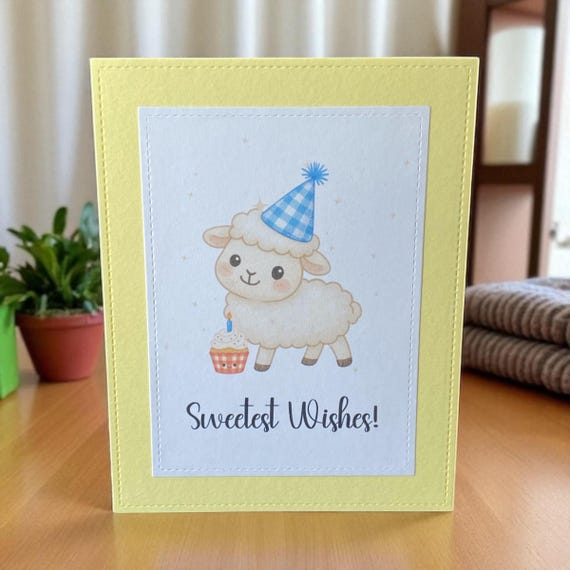 Handmade Lamb Birthday Card: Pastel Farm Animal Greeting