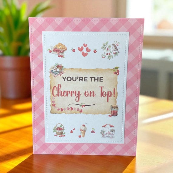 Cherry on Top Greeting Card: Handmade Pun Thank You Note
