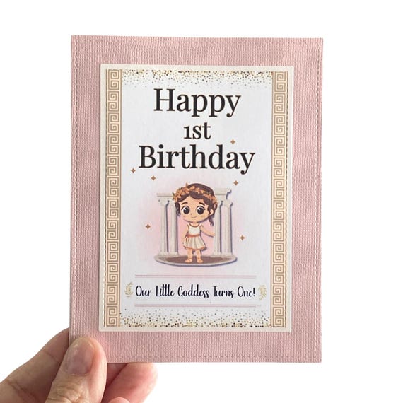 Greek Goddess 1st Birthday Card for Baby Girl – Handmade with Gold Detail