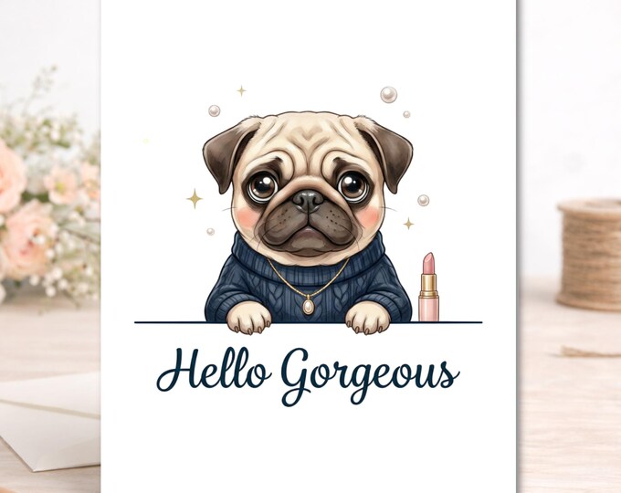 Pug Greeting Card – Adorable Dog Lover Stationery, Thinking of You Message