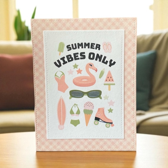 Summer Vibes Only Card - Pink Gingham Handmade Greeting - All Occasion Card