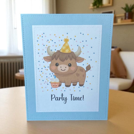 Highland Cow Birthday Card: Handmade Farm Animal Greeting