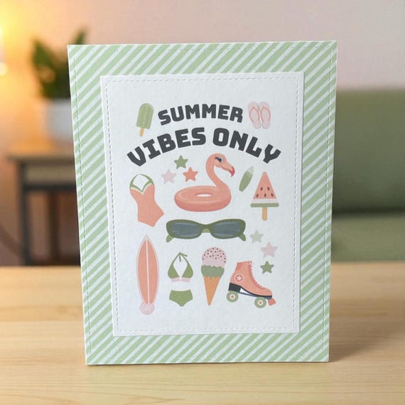 Summer Vibes Only Card - Handmade All Occasion Greeting - Pastel Summer Theme