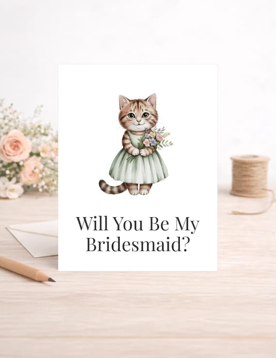 Cat Bridesmaid Proposal Card, Wedding Party Ask Card