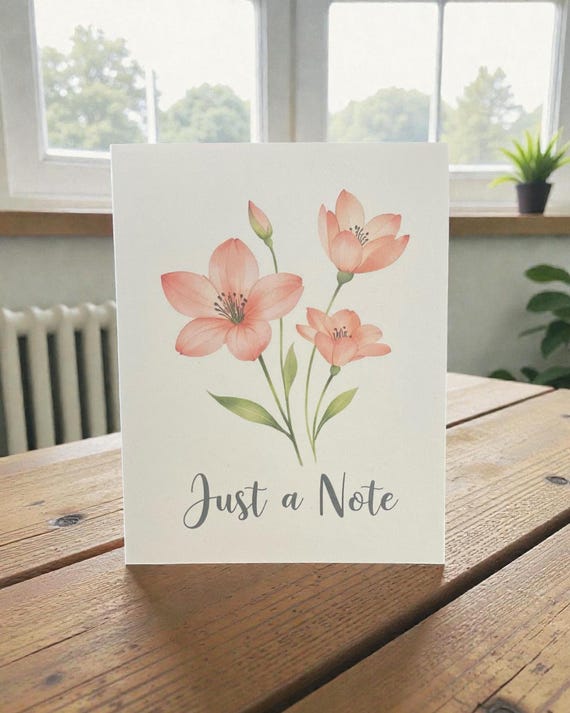 Just a Note Card – Pink Floral Watercolor Design, Blank Inside