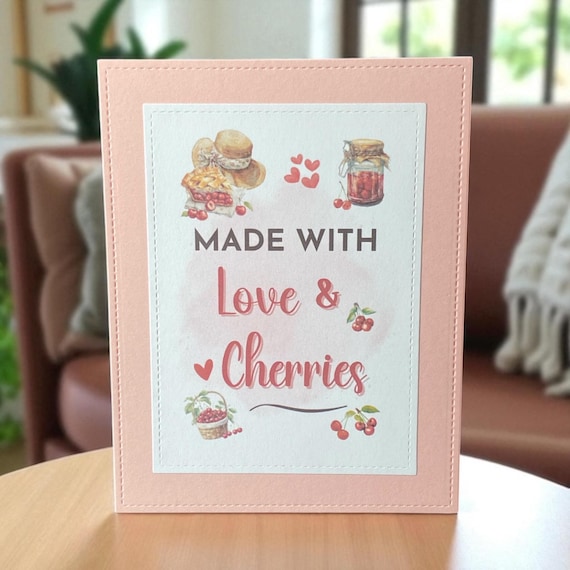 Made with Love and Cherries Card - Handmade Cherry-Themed Greeting - Pink A2 Card