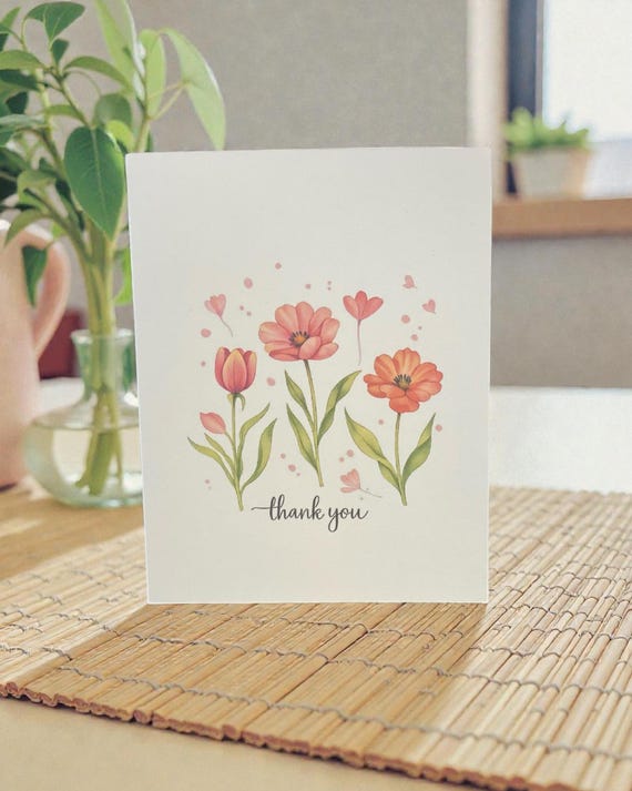 Just a Note Card – Pink Floral Design, Blank Inside, Everyday Greeting