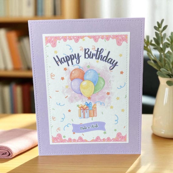 Pastel Balloons Birthday Card – Make a Wish – Handmade Celebration Card