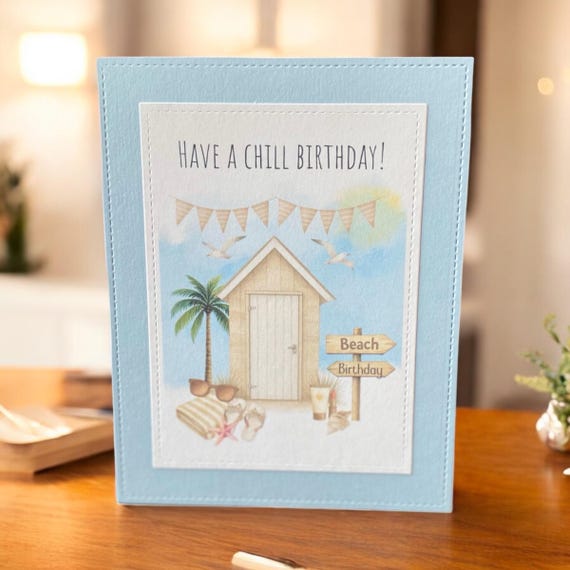 Handmade Beach Birthday Card: Coastal Summer Greeting - A2 Size