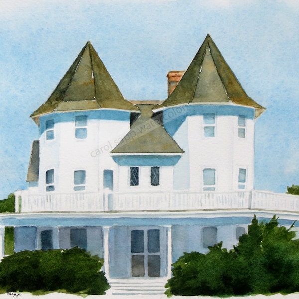 cape may house watercolor -cape may nj-cape may architecture-house watercolor-house painting-landscape painting-fine art print-old house art