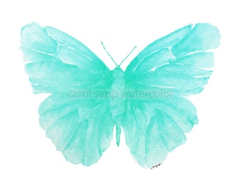 turquoise butterfly watercolor archival print by Carol Sapp