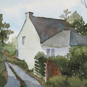 Irish cottage watercolor-irish cottage painting-irish landscape-ireland painting-ireland watercolor-county clare ireland-country lane
