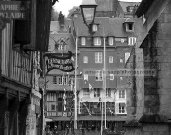 Honfleur boats Honfleur France black and white