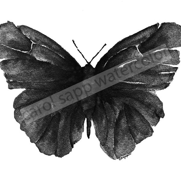 black butterfly watercolor-black butterfly art-black butterfly painting