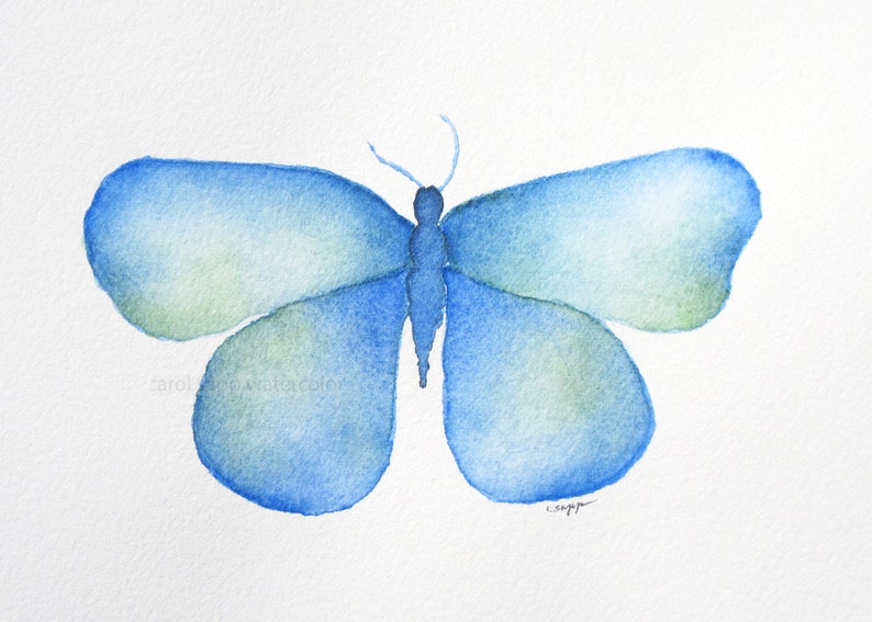 blue butterfly archival print of original 5 x 7 watercolor painting image 1