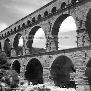 Pont du Gard Bridge France black and white photograph