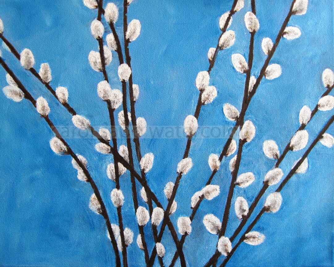 Pussy Willow Painting-pussy Willow Art-garden Painting-acrylic