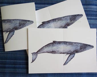 humpback whale card set of three-print of original watercolor-whale art-shore-beach-ocean-marine-blank cards-note cards-watercolor whale