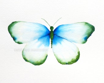 emerald turquoise butterfly archival print of original watercolor painting