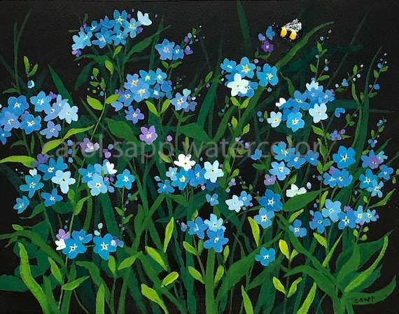 Forget Me Nots Painting-forget Me Nots Gouache Painting-spring