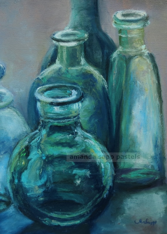Green Bottles Painting glass Bottle Painting pastel Glass still Life Art glass Still Life bottle Still Life archival Print pastel Painting Etsy UK