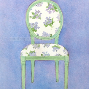 watercolor french chair watercolor violet bouquets archival print of original painting-chair painting-carol sapp-french chair painting