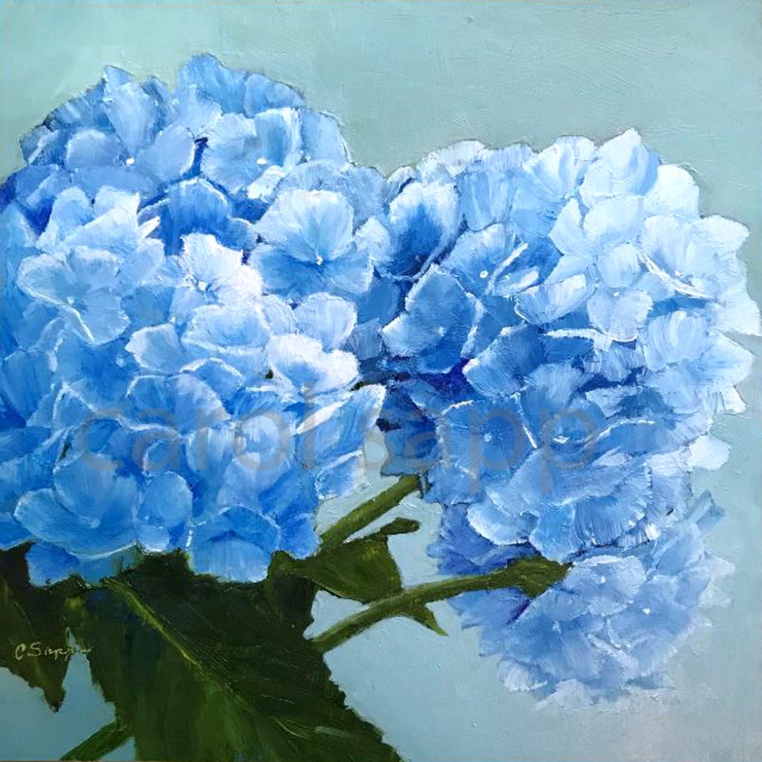 油絵 絵画 【Hydrangea】 Blue hydrangea art-print of original oil painting-hydrangea art