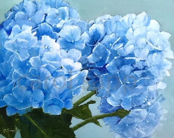 blue hydrangea art-print of original oil painting-hydrangea art-hydrangea painting-garden painting-flower painting-botanical watercolor