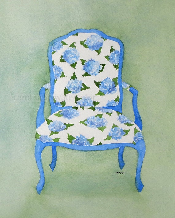 Watercolor French Chair Hydrangea Print of Original Painting-chair