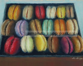 Macarons painting-french macarons-french cookie-pastel painting-macaron art-archival print of original-bakery art-dessert art-food art-5 x 7